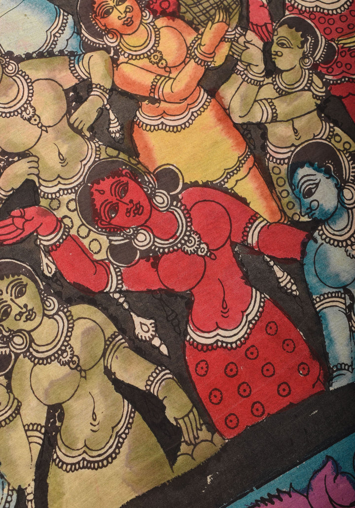Black Authentic Pen Kalamkari on pure Assam Silk with Dancers and Tree of Life Pallu | SILK MARKED CERTIFIED