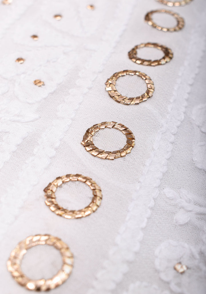 Exquisite and Authentic Hand Mukesh embellishments on White  Pure Georgette Sareeg work