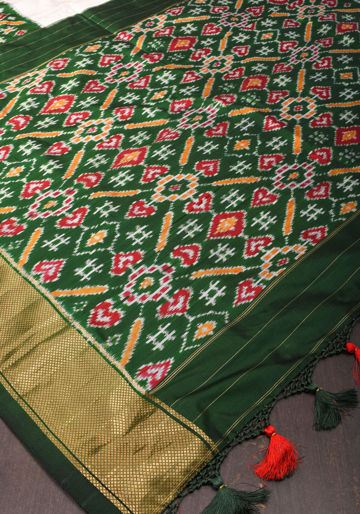 Exquisite Ikkat Patola saree with Ikkat Grid Design, Ikkat Blouse Piece | SILK MARK CERTIFIED