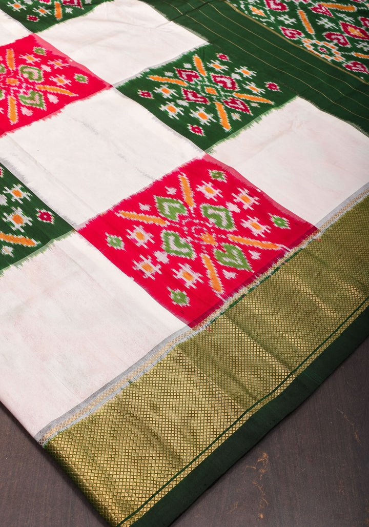 Exquisite Ikkat Patola saree with Ikkat Grid Design, Ikkat Blouse Piece | SILK MARK CERTIFIED