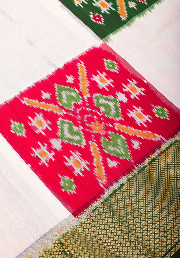 Exquisite Ikkat Patola saree with Ikkat Grid Design, Ikkat Blouse Piece | SILK MARK CERTIFIED