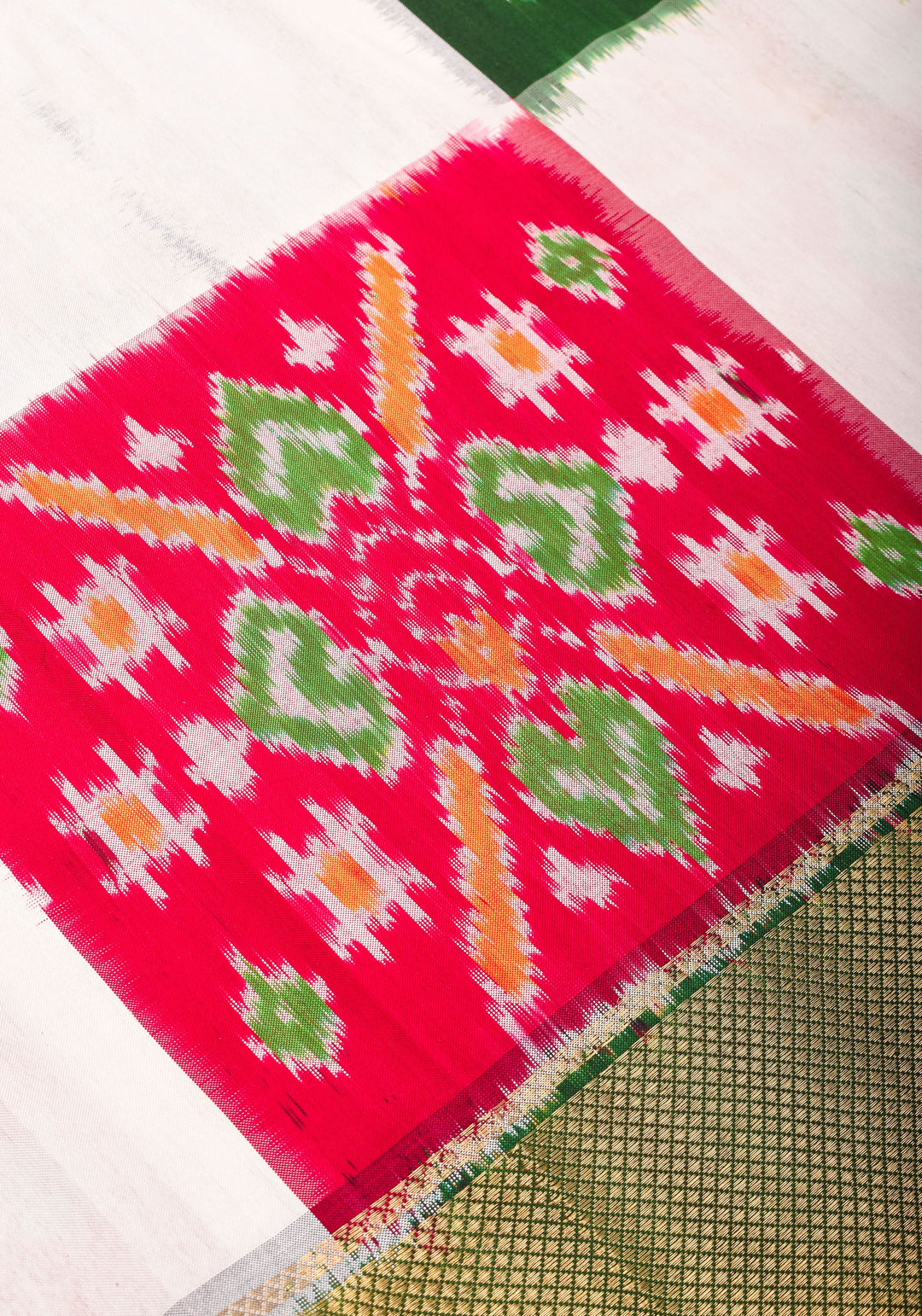 Exquisite Ikkat Patola saree with Ikkat Grid Design, Ikkat Blouse Piece | SILK MARK CERTIFIED
