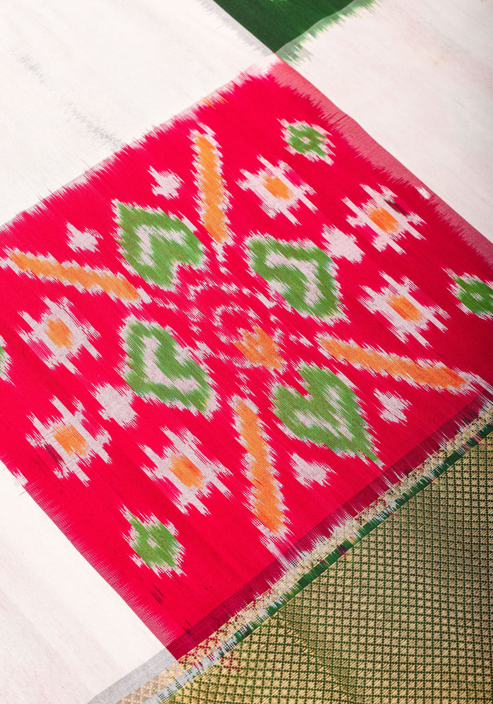 Exquisite Ikkat Patola saree with Ikkat Grid Design, Ikkat Blouse Piece | SILK MARK CERTIFIED