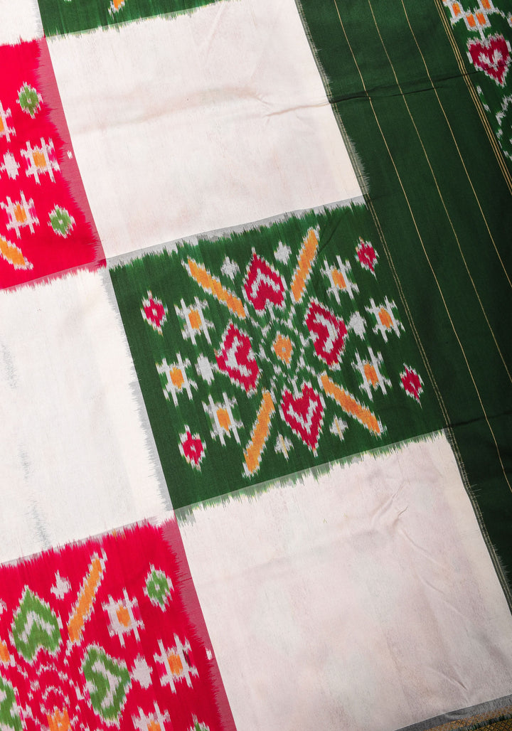 Exquisite Ikkat Patola saree with Ikkat Grid Design, Ikkat Blouse Piece | SILK MARK CERTIFIED