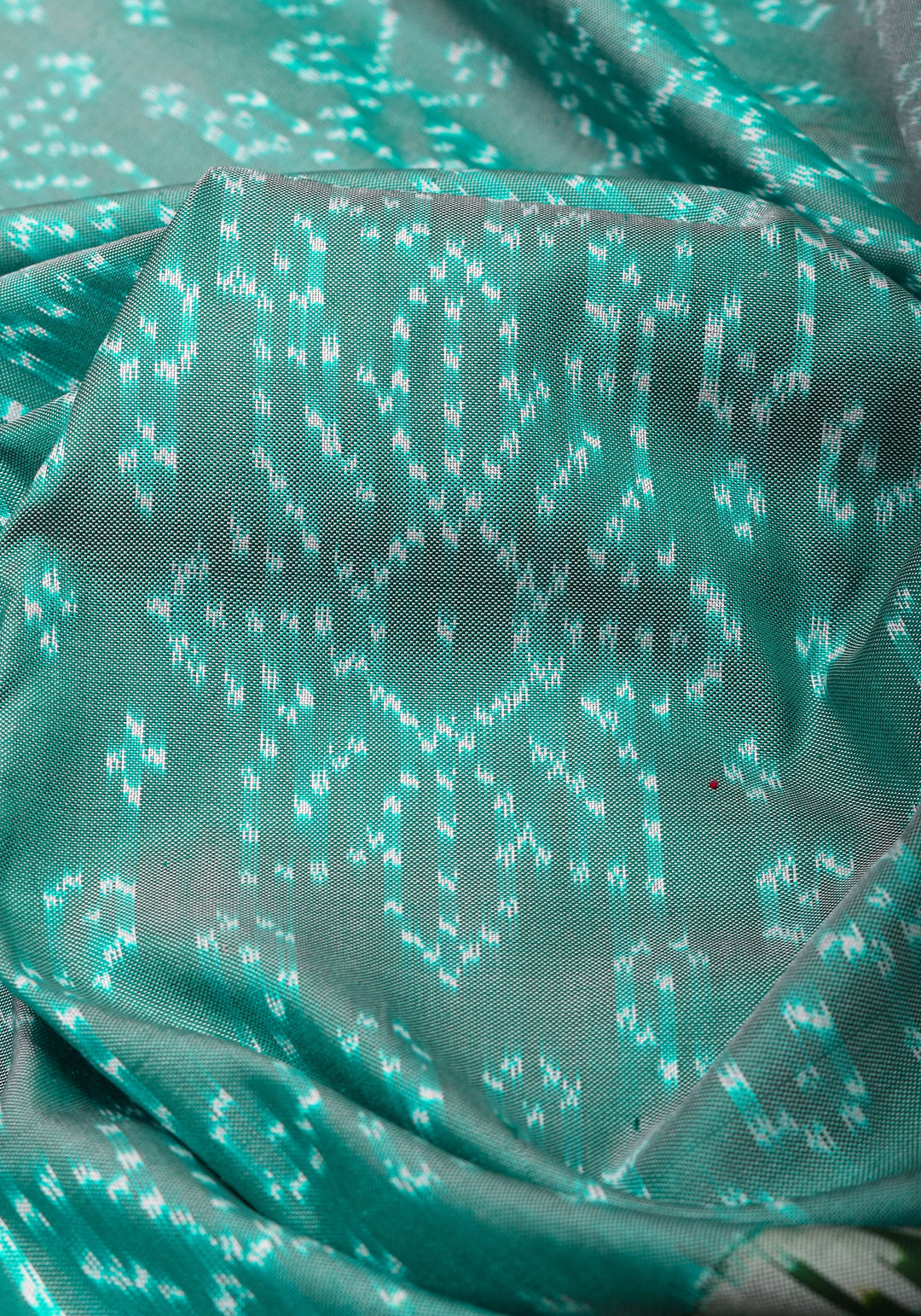 Teal Dual Tone Stunning Ikkat Patola Kanjivaram Fusion Silk Saree with Panel design and wide Zari Border | SILK MARK CERTIFIED
