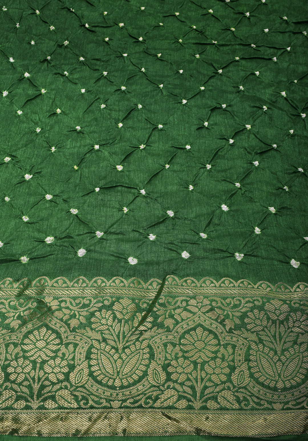 Rama Green Hand Bandhini on Art Silk and Green Zari Border