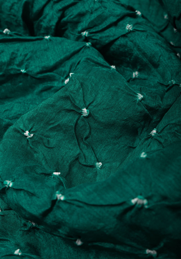Rama Green Hand Bandhini on Art Silk and Green Zari Border