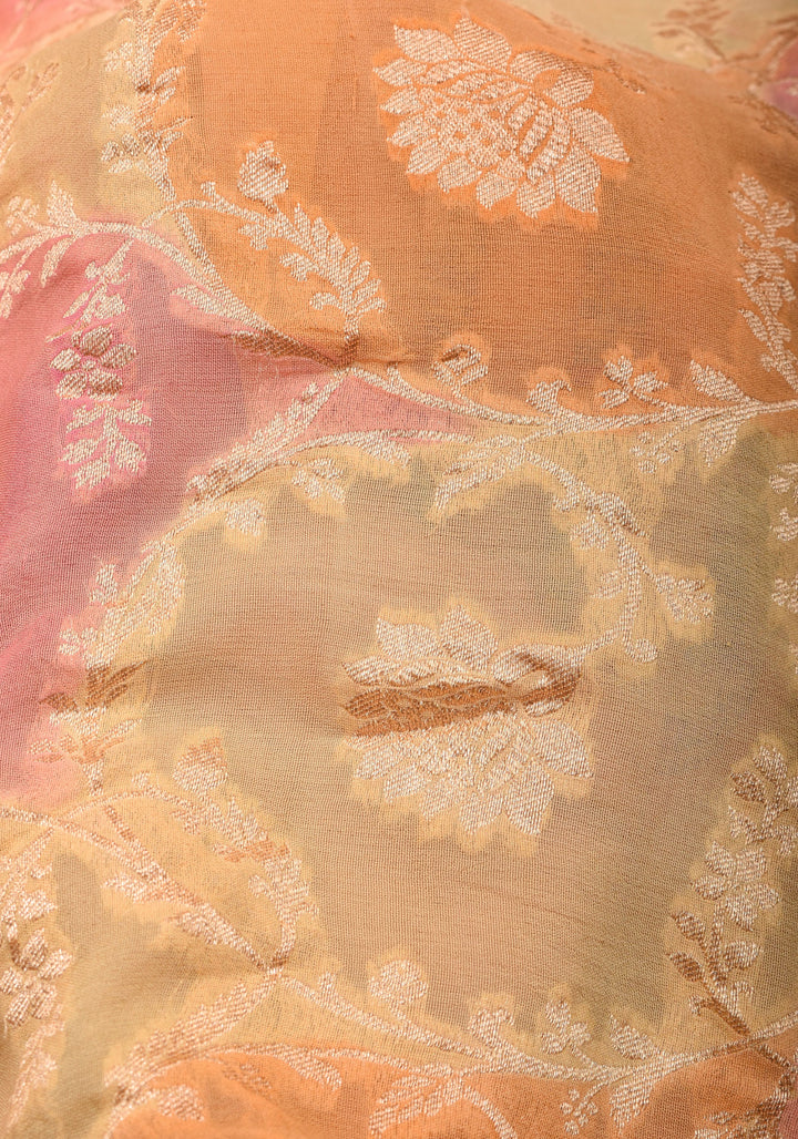 Multicolor Brush Dye Jaal Banarasi Pure Silk Georgette Saree with Paithani Border | SILK MARK CERTIFIED | SHOBITAM