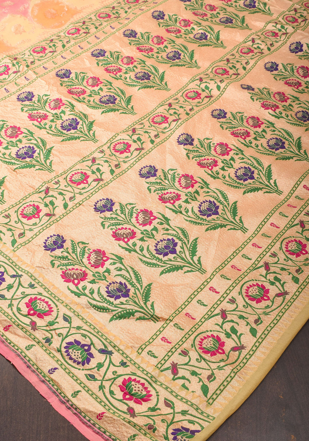 Multicolor Brush Dye Jaal Banarasi Pure Silk Georgette Saree with Paithani Border | SILK MARK CERTIFIED | SHOBITAM