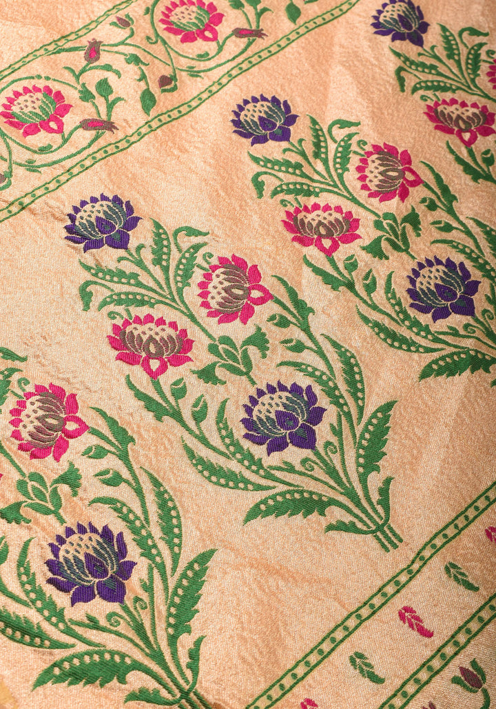 Multicolor Brush Dye Jaal Banarasi Pure Silk Georgette Saree with Paithani Border | SILK MARK CERTIFIED | SHOBITAM