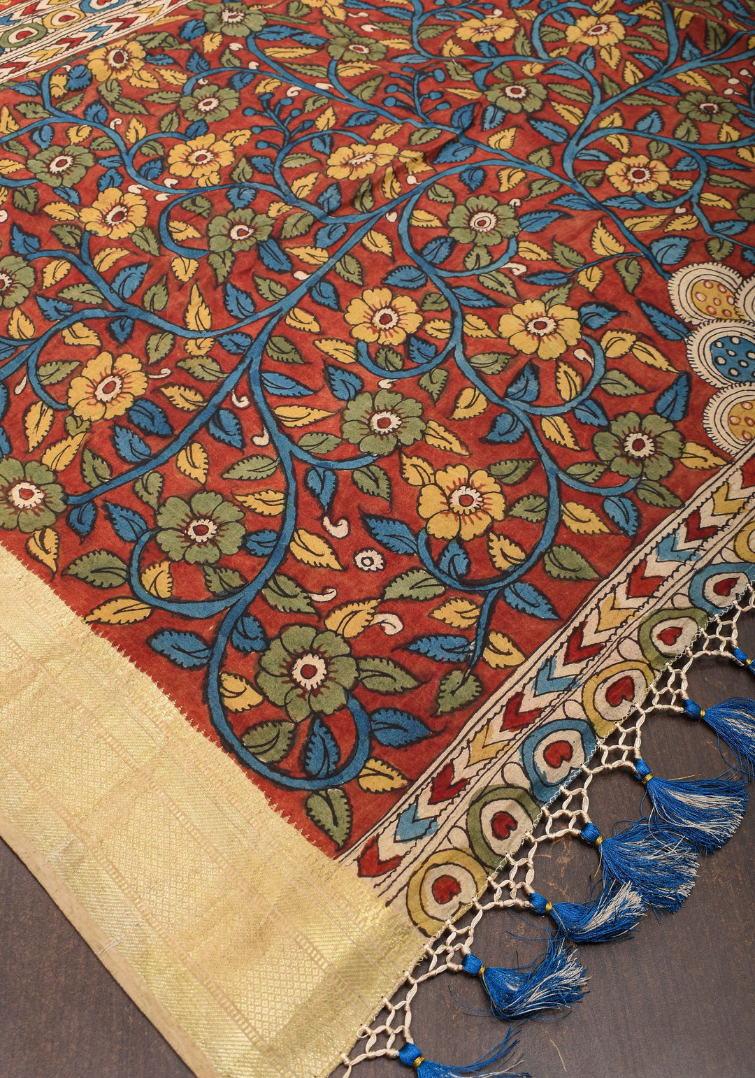 Authentic Pen Kalamkari on pure Assam Silk with Collage theme  | SILK MARKED CERTIFIED