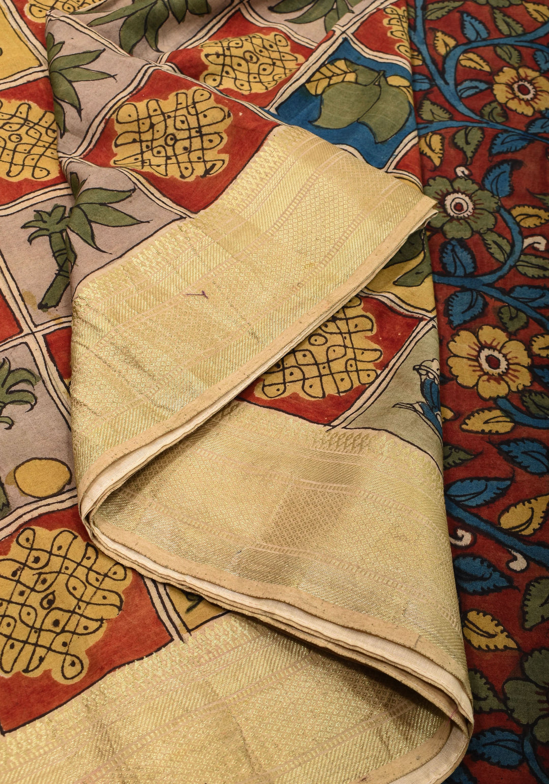 Authentic Pen Kalamkari on pure Assam Silk with Collage theme  | SILK MARKED CERTIFIED