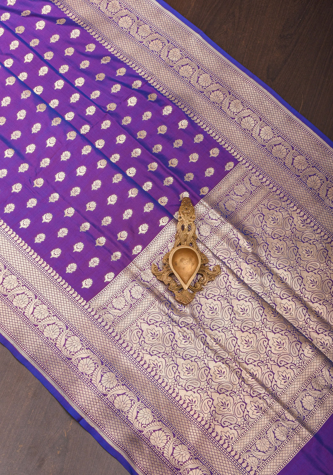 Dual tone Purple-blue Pure Katan Silk Banarasi Saree with Dense Buttas| SILK MARK CERTIFIED