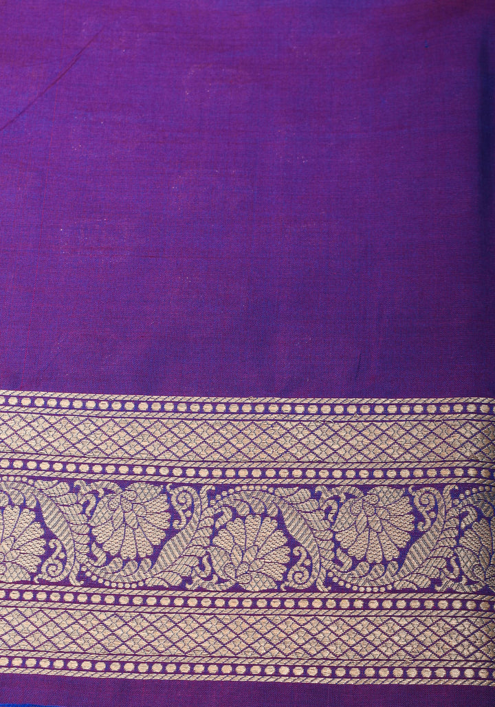Dual tone Purple-blue Pure Katan Silk Banarasi Saree with Dense Buttas| SILK MARK CERTIFIED