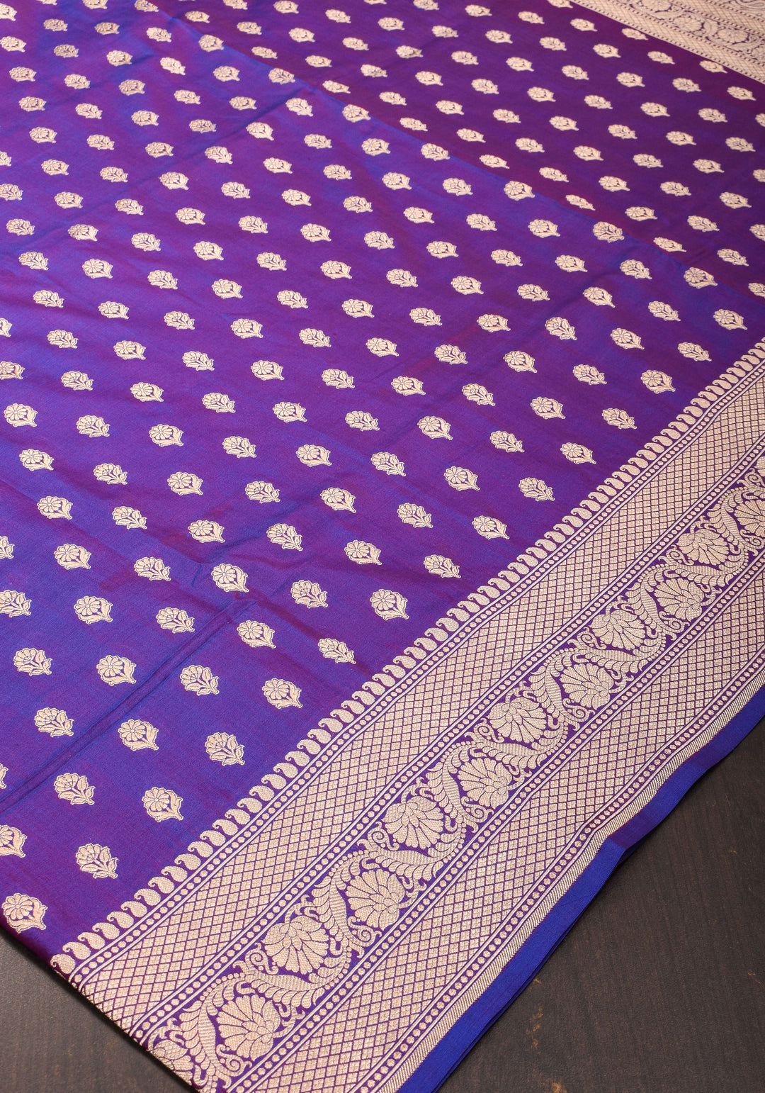 Dual tone Purple-blue Pure Katan Silk Banarasi Saree with Dense Buttas| SILK MARK CERTIFIED