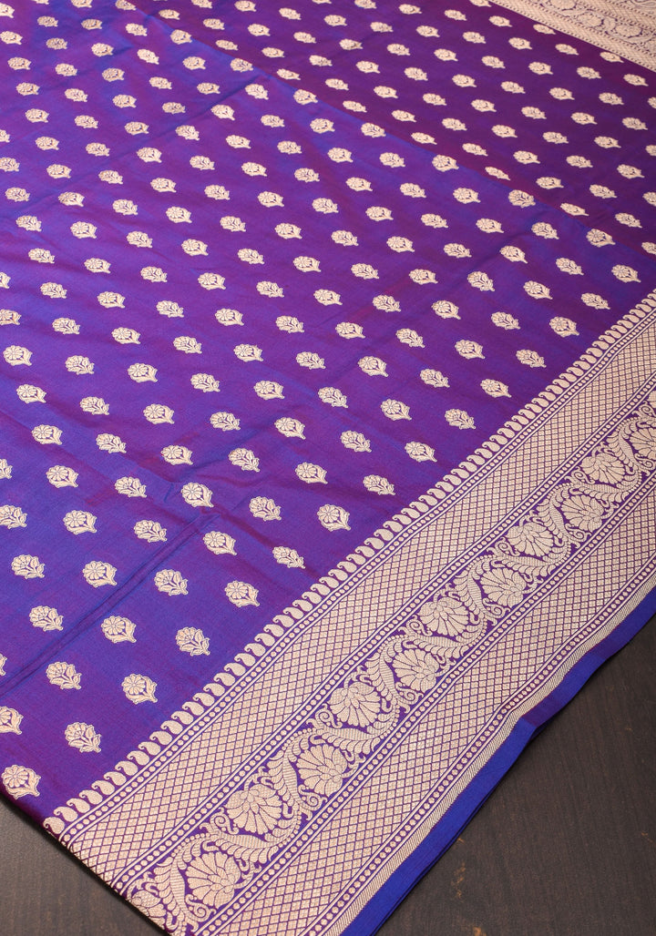 Dual tone Purple-blue Pure Katan Silk Banarasi Saree with Dense Buttas| SILK MARK CERTIFIED