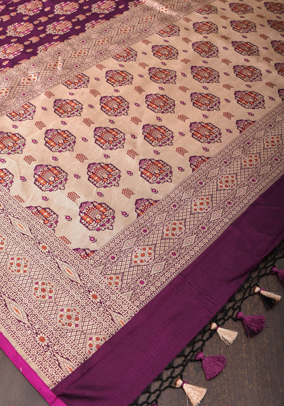 Unique Aubergine Intricate Banarasi Katan silk saree with Meenakari Jaal  | SILK MARK CERTIFIED