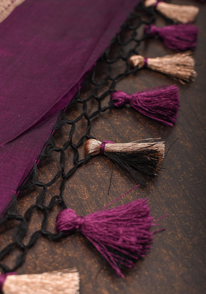 Unique Aubergine Intricate Banarasi Katan silk saree with Meenakari Jaal  | SILK MARK CERTIFIED