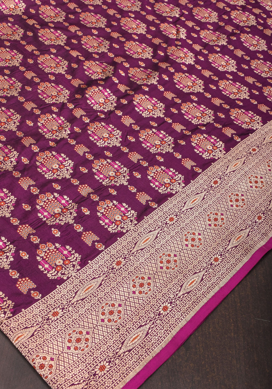 Unique Aubergine Intricate Banarasi Katan silk saree with Meenakari Jaal  | SILK MARK CERTIFIED