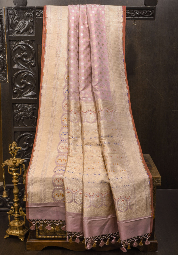 Dusty Amethsyt Intricate Banarasi Katan silk saree with Meenakari Border and Sona Rupa Butis  | SILK MARK CERTIFIED