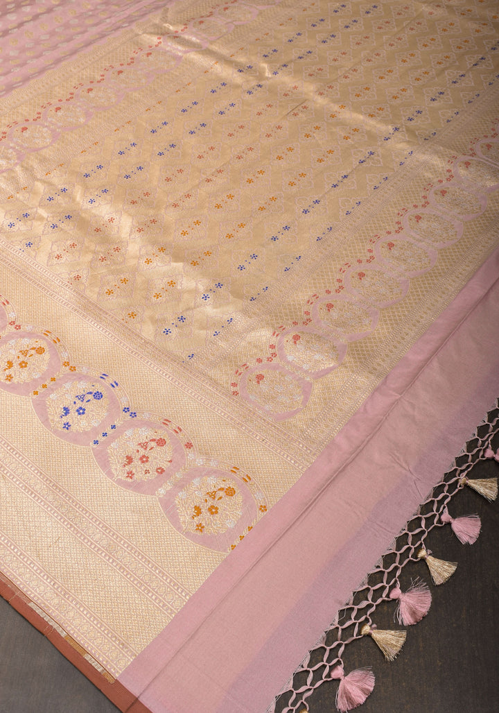 Dusty Amethsyt Intricate Banarasi Katan silk saree with Meenakari Border and Sona Rupa Butis  | SILK MARK CERTIFIED