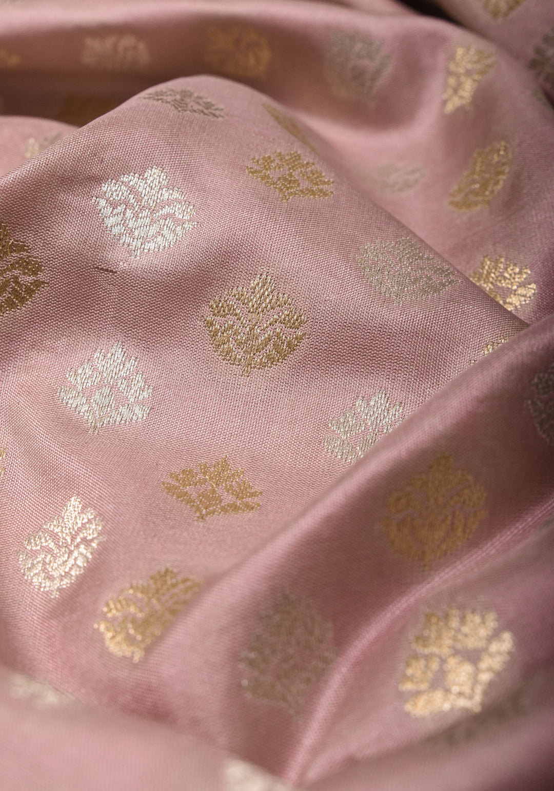 Dusty Amethsyt Intricate Banarasi Katan silk saree with Meenakari Border and Sona Rupa Butis  | SILK MARK CERTIFIED