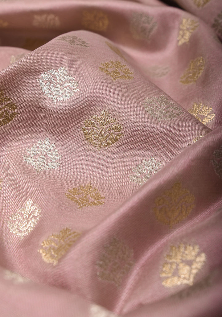 Dusty Amethsyt Intricate Banarasi Katan silk saree with Meenakari Border and Sona Rupa Butis  | SILK MARK CERTIFIED