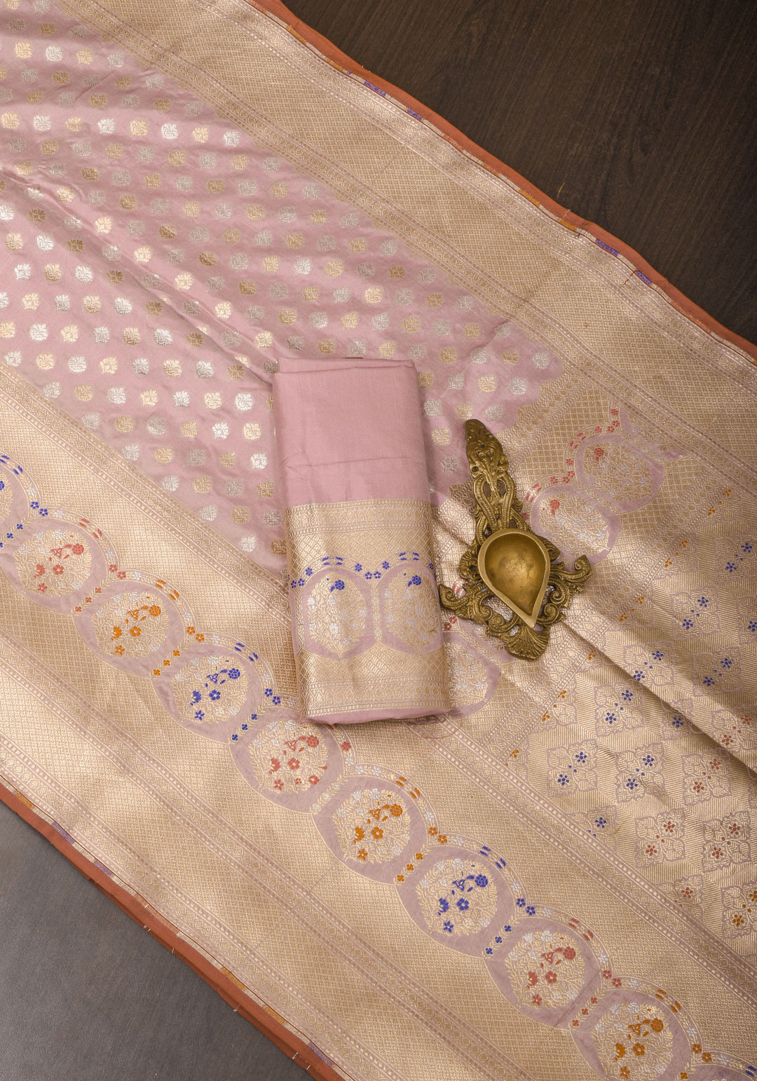 Dusty Amethsyt Intricate Banarasi Katan silk saree with Meenakari Border and Sona Rupa Butis  | SILK MARK CERTIFIED