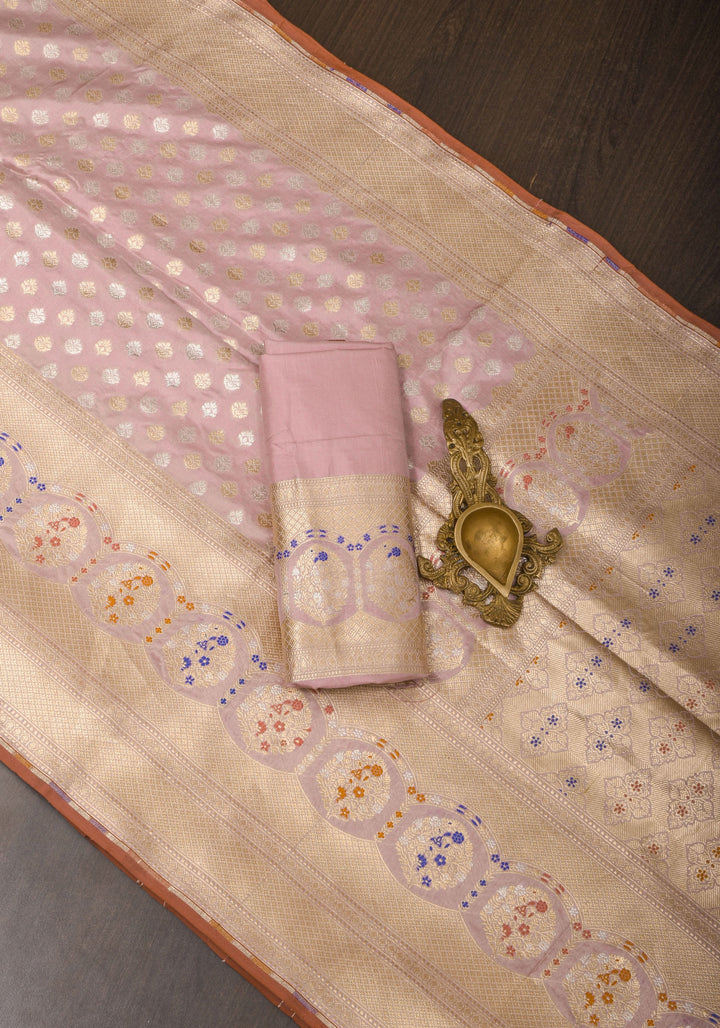 Dusty Amethsyt Intricate Banarasi Katan silk saree with Meenakari Border and Sona Rupa Butis  | SILK MARK CERTIFIED