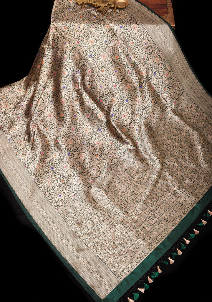 Green Exquisite and Intricate Banarasi Katan Silk Saree with Meenakari Brocade | SILK MARK CERTIFIED