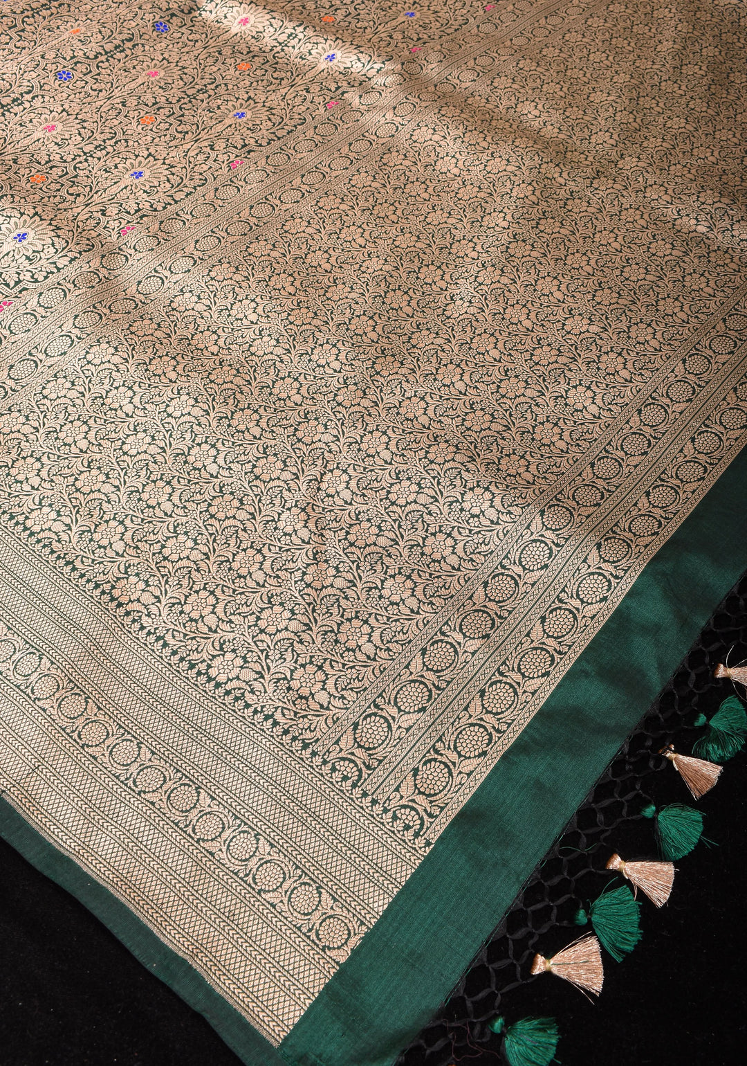 Green Exquisite and Intricate Banarasi Katan Silk Saree with Meenakari Brocade | SILK MARK CERTIFIED