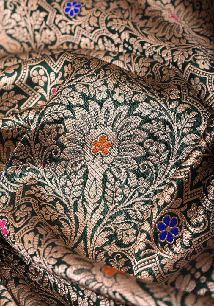 Green Exquisite and Intricate Banarasi Katan Silk Saree with Meenakari Brocade | SILK MARK CERTIFIED