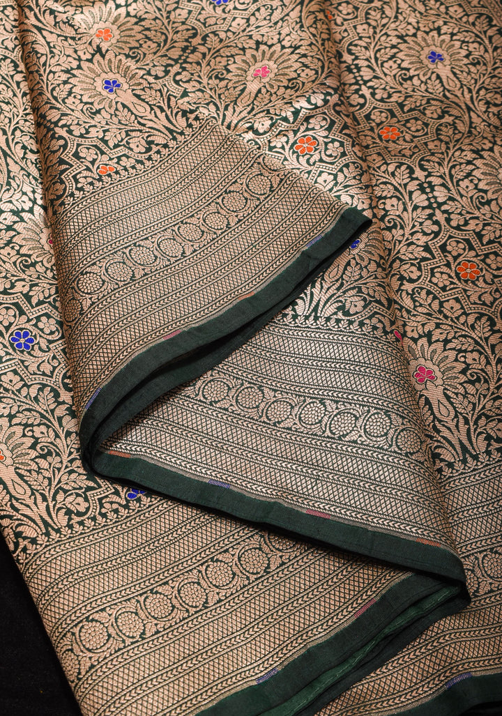 Green Exquisite and Intricate Banarasi Katan Silk Saree with Meenakari Brocade | SILK MARK CERTIFIED