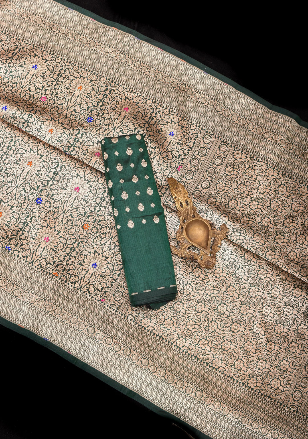 Green Exquisite and Intricate Banarasi Katan Silk Saree with Meenakari Brocade | SILK MARK CERTIFIED