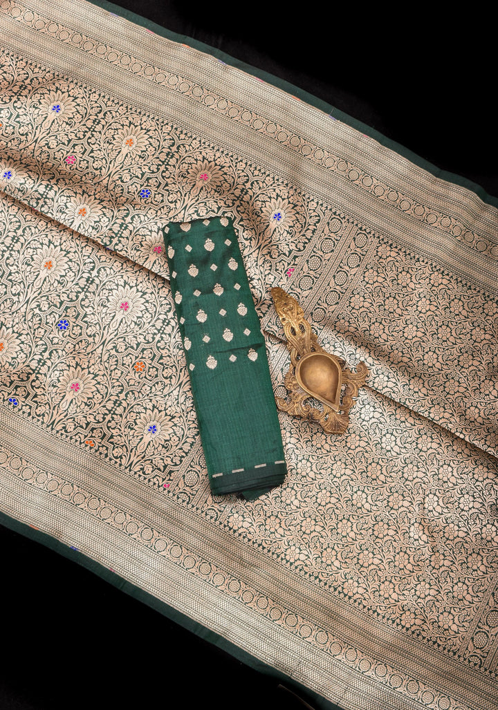 Green Exquisite and Intricate Banarasi Katan Silk Saree with Meenakari Brocade | SILK MARK CERTIFIED