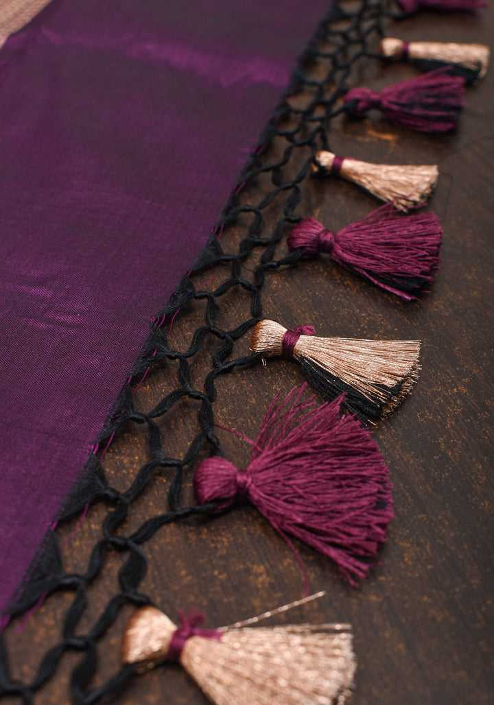 Contemporary Geometric Alfi jaal on Jamuni Purple Banarasi Katan Silk Saree | SILK MARK CERTIFIED