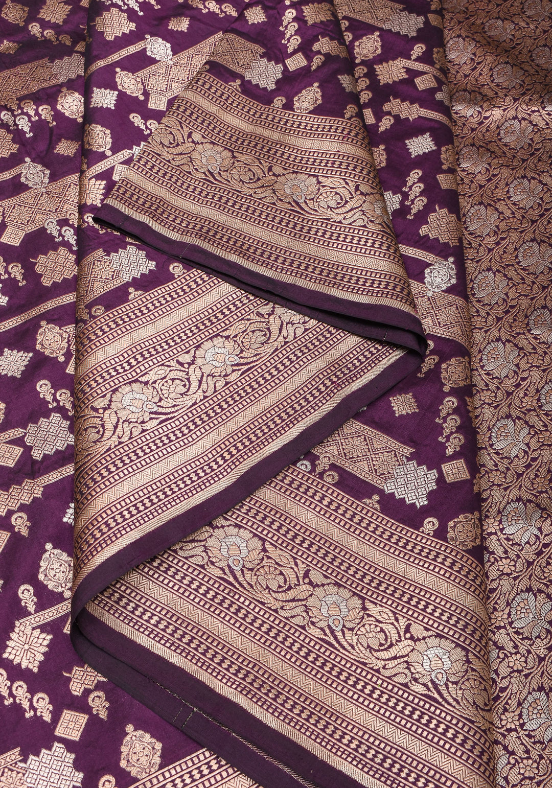 Contemporary Geometric Alfi jaal on Jamuni Purple Banarasi Katan Silk Saree | SILK MARK CERTIFIED