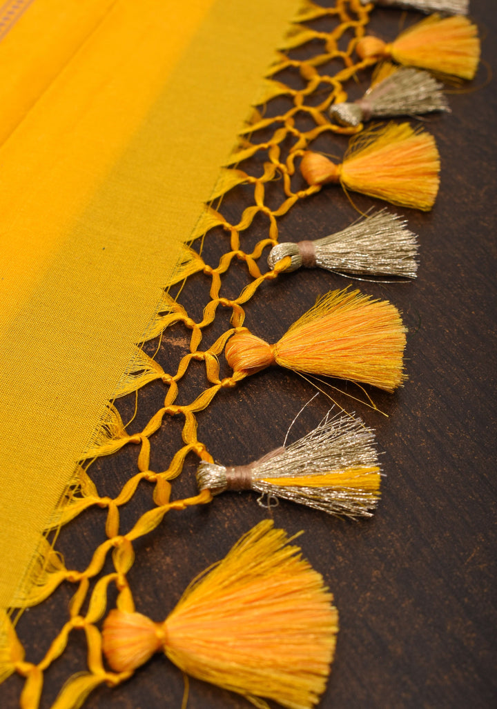 Yellow Banarasi Linen Floral jaal Saree with Zari border