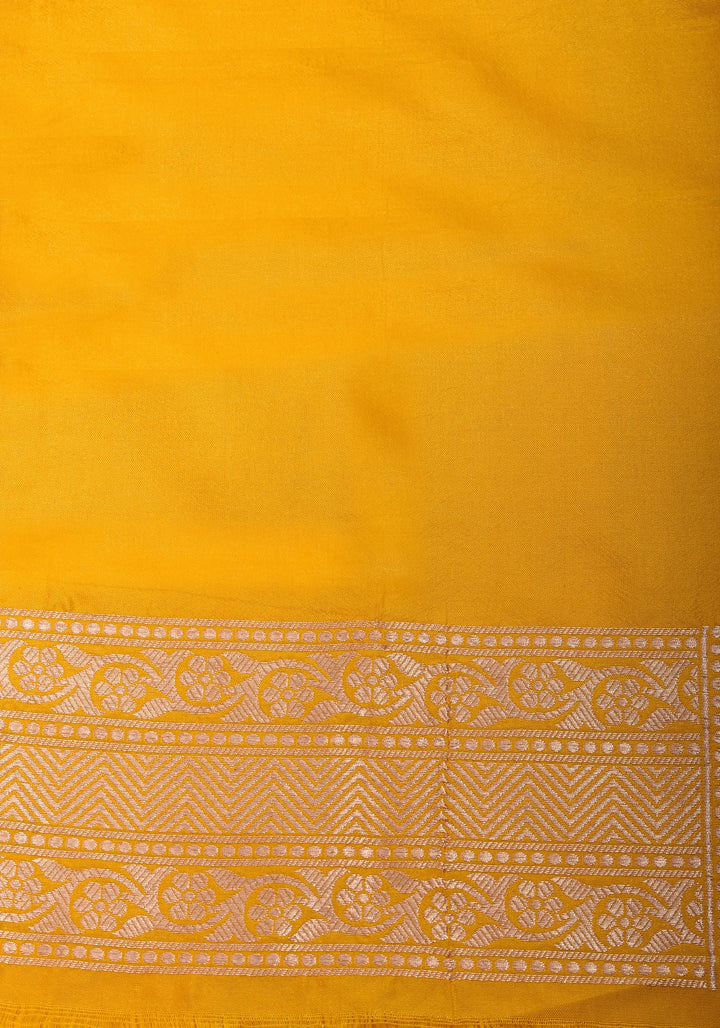 Yellow Banarasi Linen Floral jaal Saree with Zari border