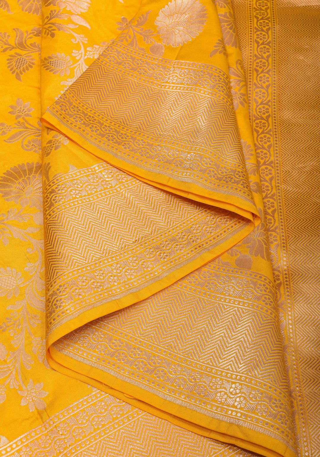 Yellow Banarasi Linen Floral jaal Saree with Zari border