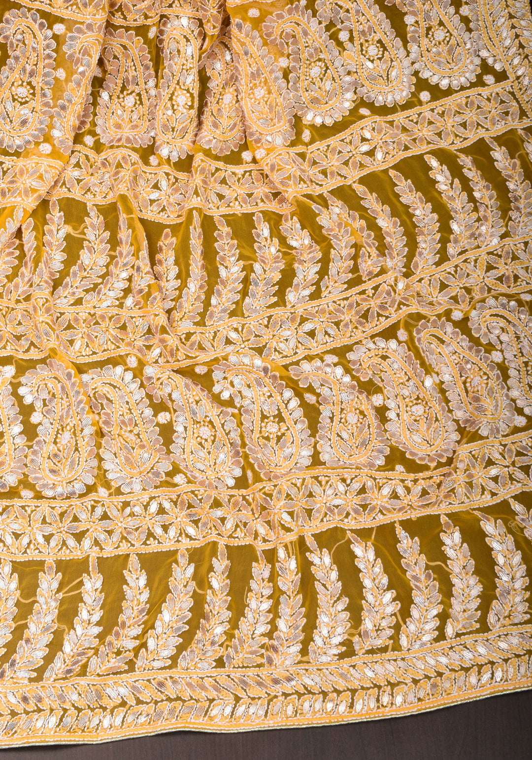 Yellow Authentic Hand Chikankari Georgette Saree with Gotta Stitched Embellishments