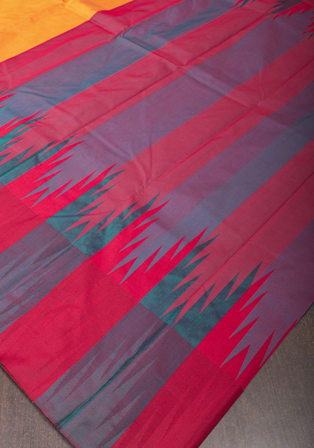 Pale Mustard Yellow Tone and Two Color Temple Border on Art Silk Saree With Double color Indian kotki design Pallu