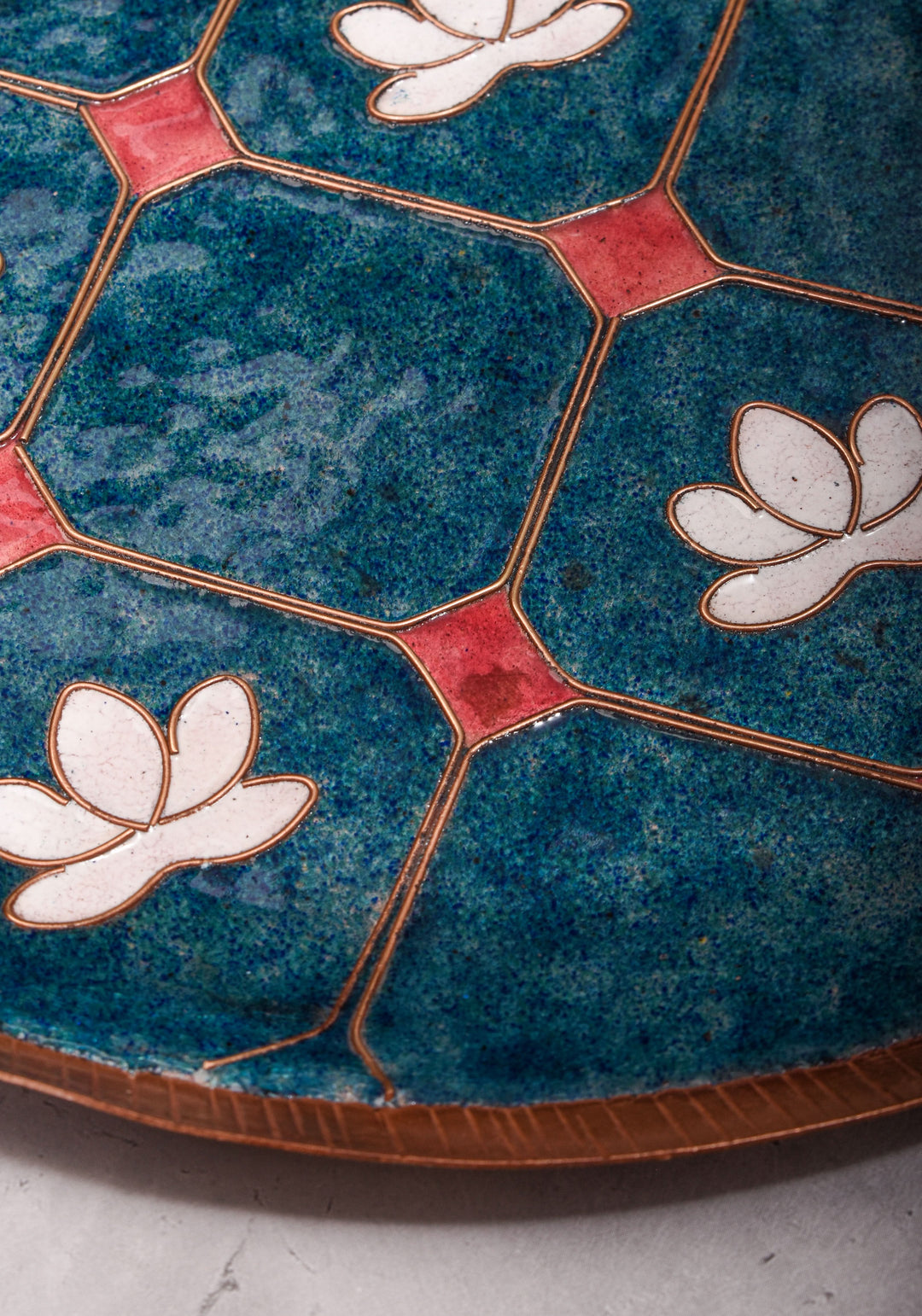 Kamala - 12 inch Enamel work Copper Wall Plate in Cerulean Blue