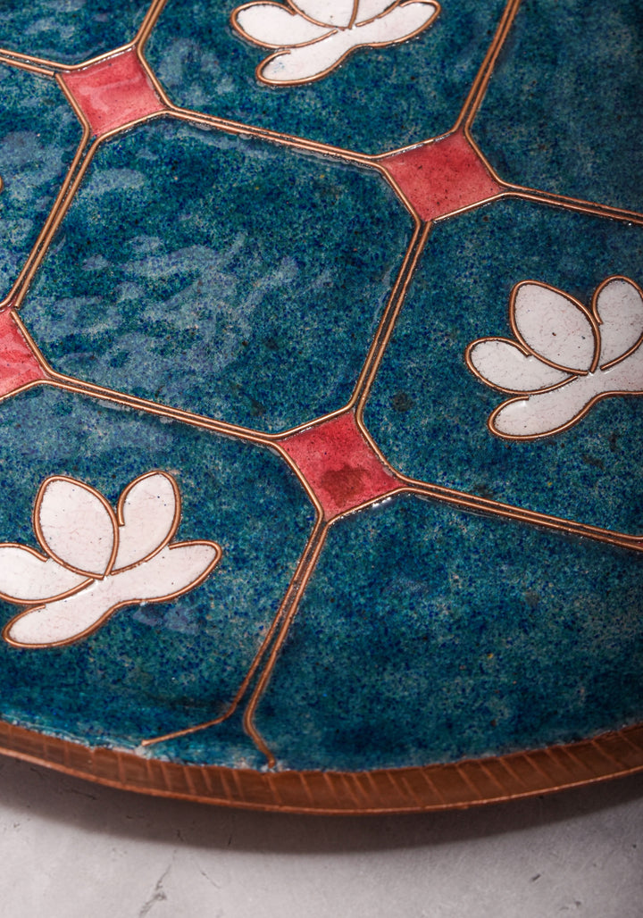 Kamala - 12 inch Enamel work Copper Wall Plate in Cerulean Blue