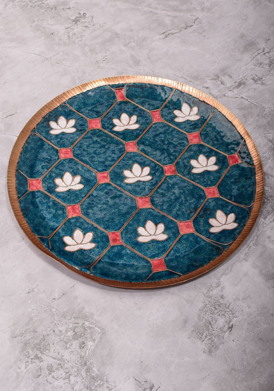 Kamala - 12 inch Enamel work Copper Wall Plate in Cerulean Blue