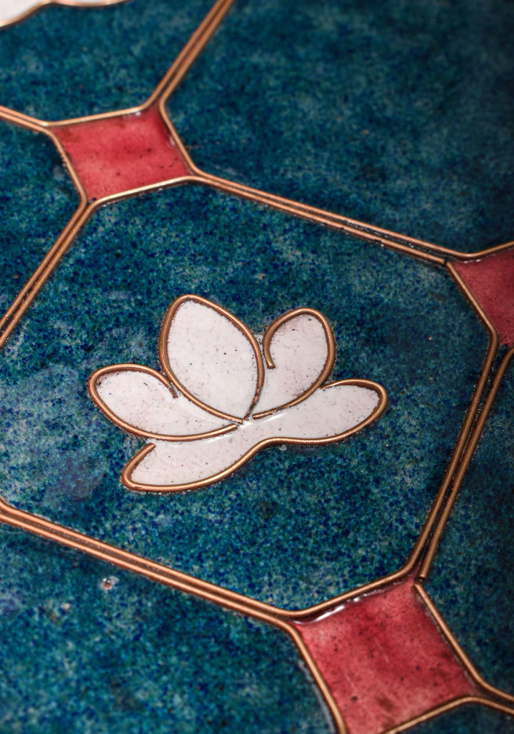 Kamala - 12 inch Enamel work Copper Wall Plate in Cerulean Blue