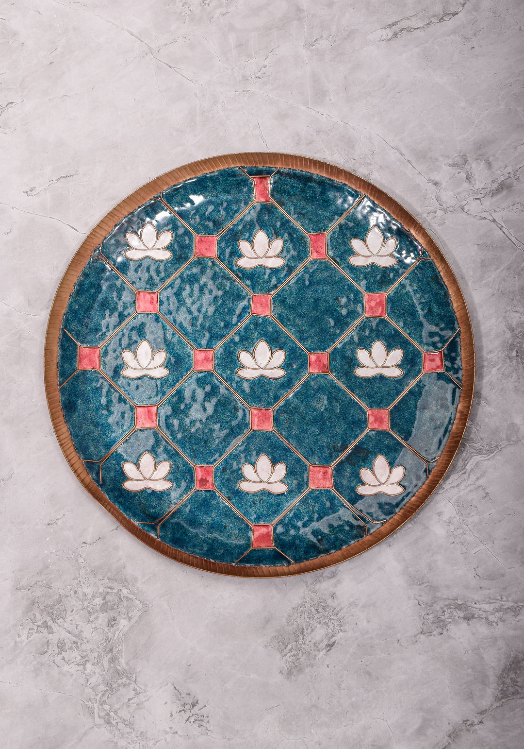 Kamala - 12 inch Enamel work Copper Wall Plate in Cerulean Blue