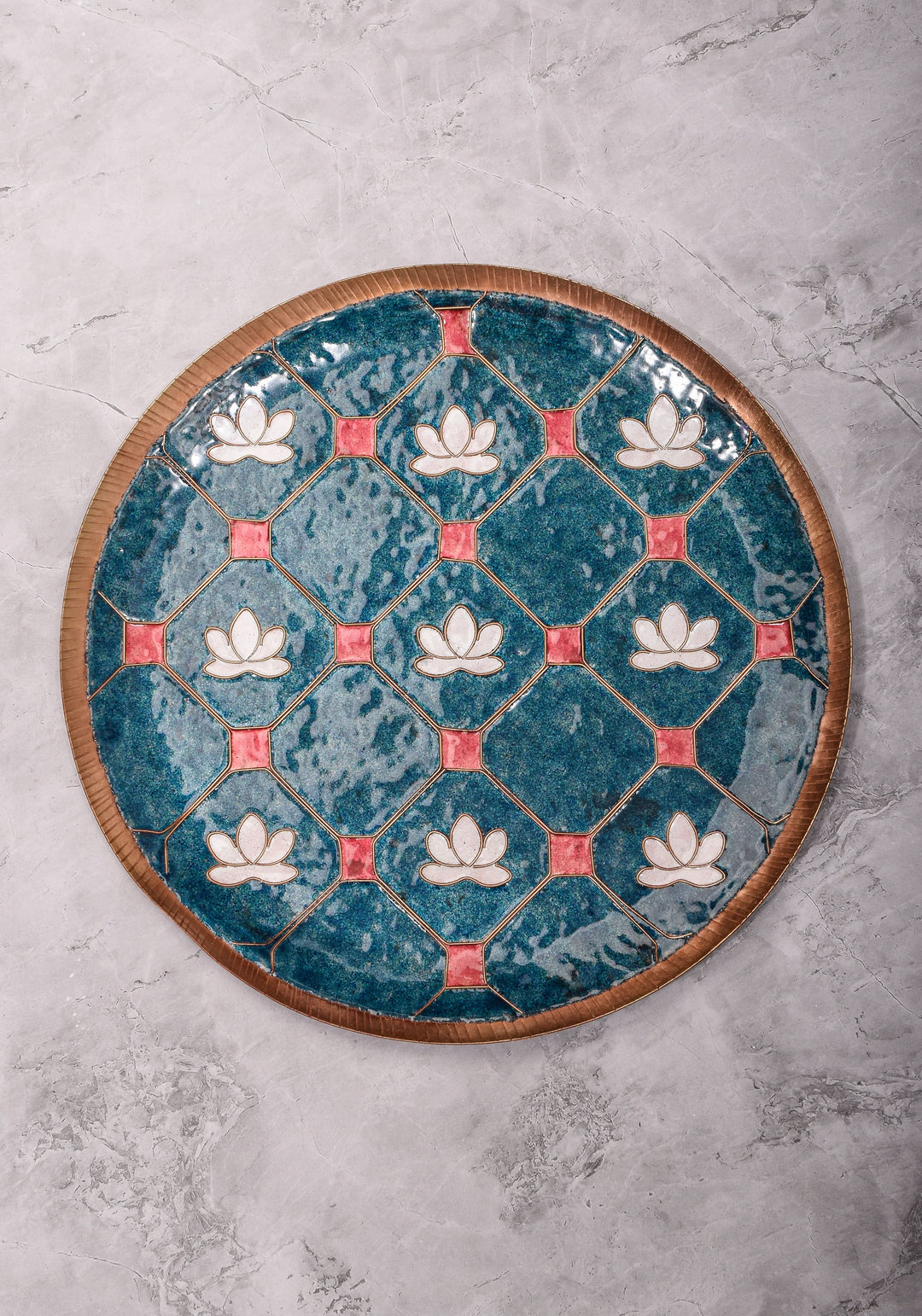 Kamala - 12 inch Enamel work Copper Wall Plate in Cerulean Blue