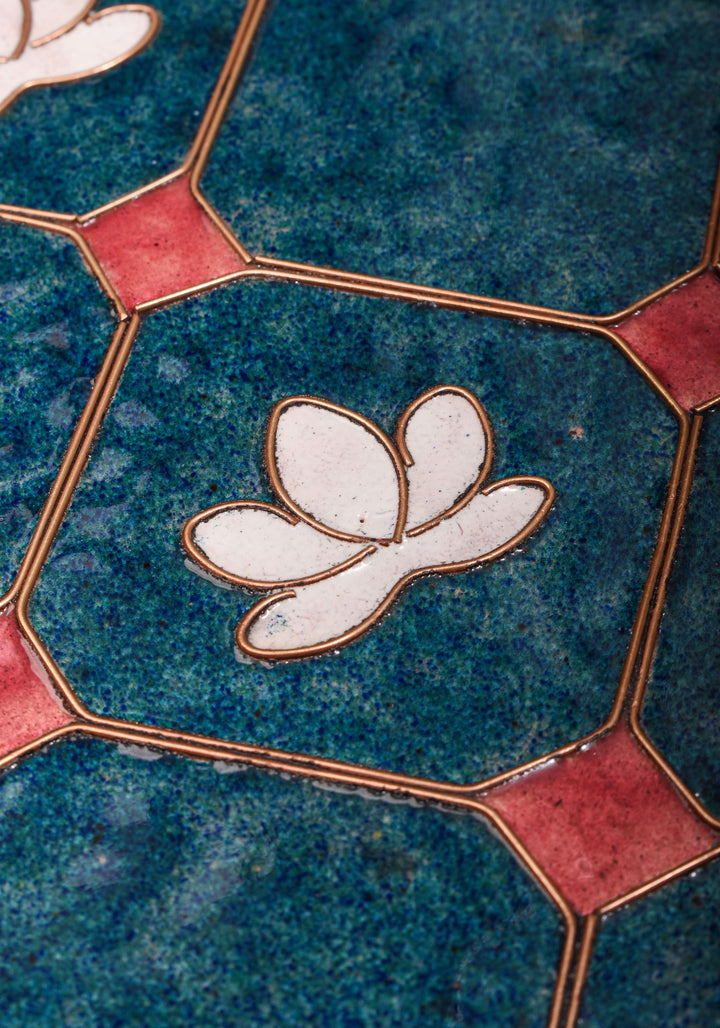 Kamala - 12 inch Enamel work Copper Wall Plate in Cerulean Blue