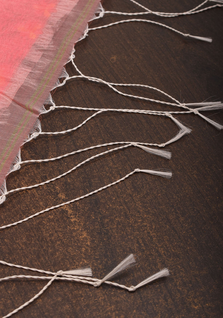 Rose pink Organza Saree with Floral Embroidery and zari Border